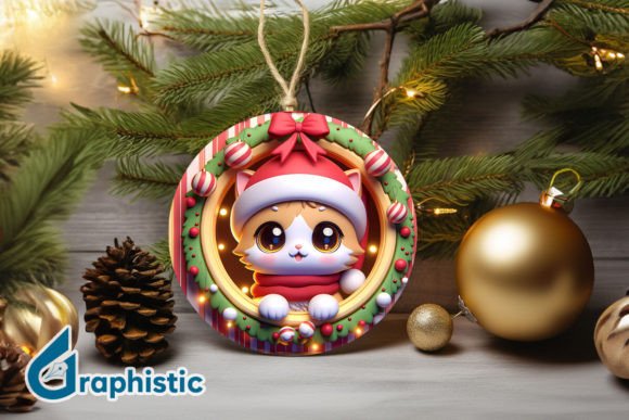 3D Cat Christmas Ornament: Fresh Illustrations