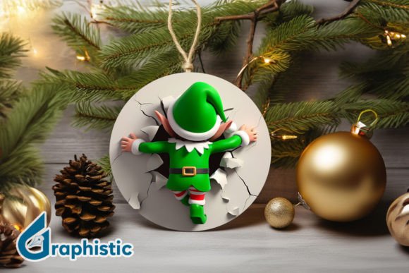 3D Cute ELF Christmas Ornament B 125: Festive Illustrations
