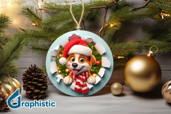 3D Dog Christmas Ornament Front 26: Festive Illustrations