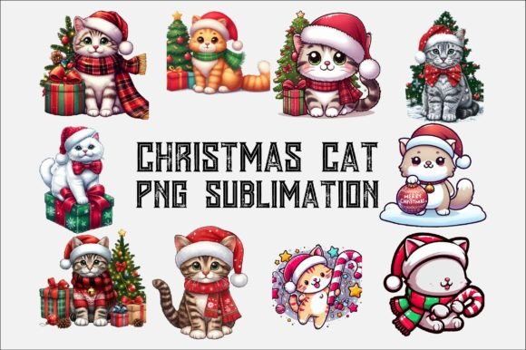 Christmas Cat PNG Sublimation Bundle: Festive Illustrations