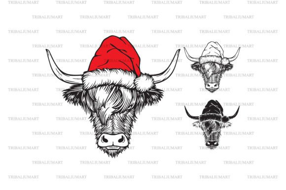 Christmas Highland Cow Head: Festive Illustrations
