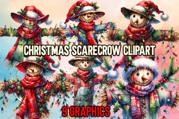 Christmas Scarecrow Clipart: Festive Illustrations