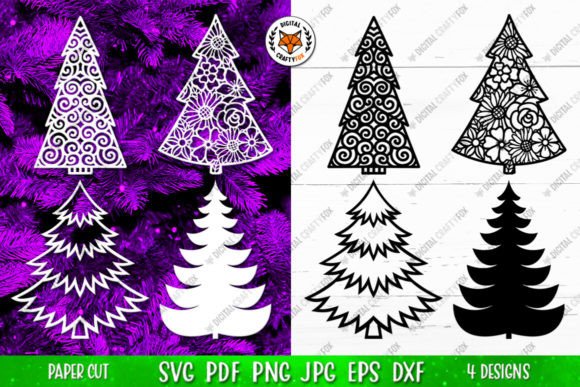Christmas Tree Silhouette Paper Cut SVG for Illustrations