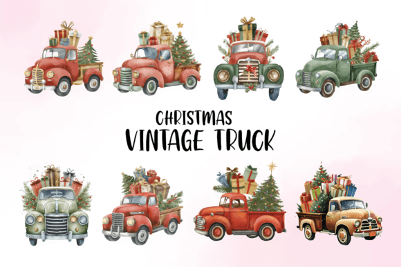 Christmas Watercolor Truck Clipart: Festive Illustrations