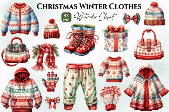 Christmas Winter Clothes Clipart Bundle: Fresh Illustrations