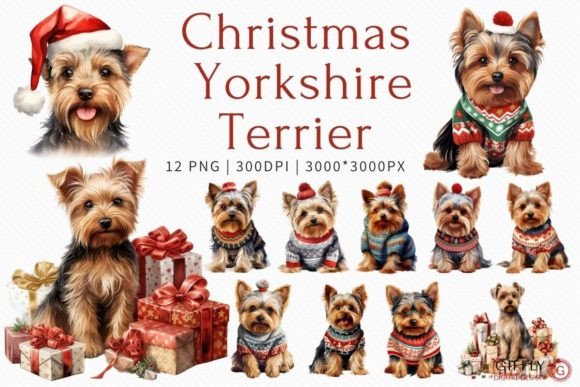 Christmas Yorkshire Terrier Watercolor Illustrations Review