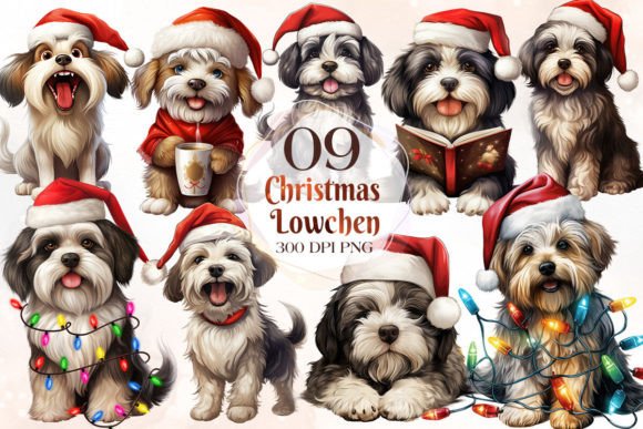 Cute Christmas Lowchen Clipart Bundle: Festive Illustrations