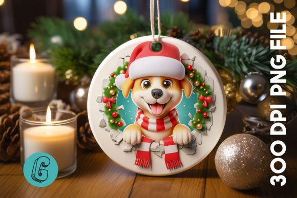 Cute Dog Christmas Ornament Front 38: Festive Illustrations