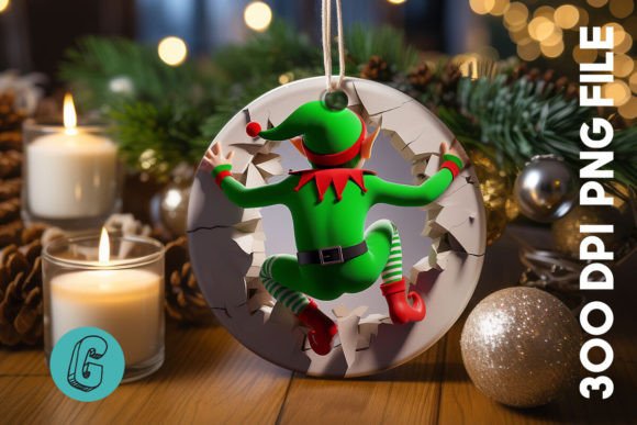 Cute ELF Christmas Ornament B 129: Festive Illustrations