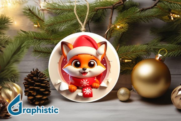 Fox 3D Christmas Ornament: Festive Illustrations