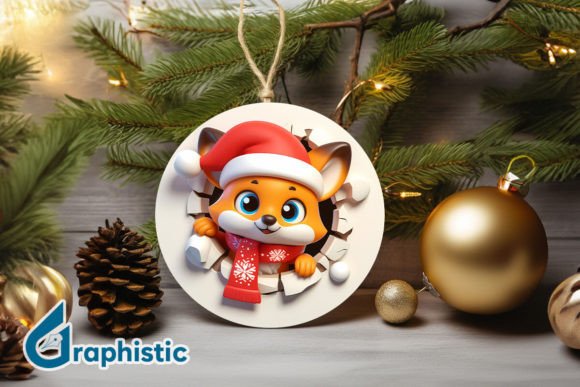 Fox 3D Christmas Ornament: Premium Illustrations