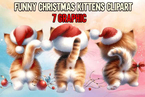 Funny Christmas Kittens Clipart: Cute Illustrations