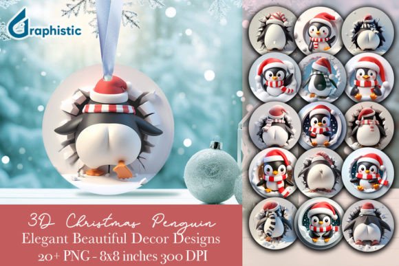 Ornament 2-side Penguin Bundle: Festive Illustrations
