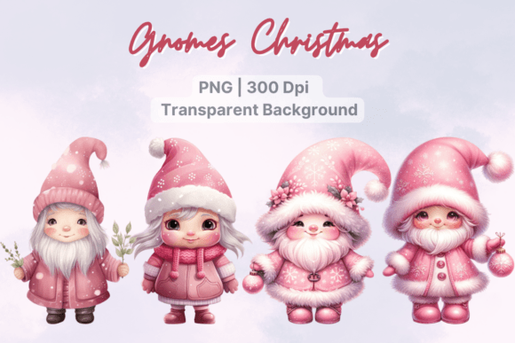 Pink Gnome Watercolor Christmas Clipart: Festive Illustrations