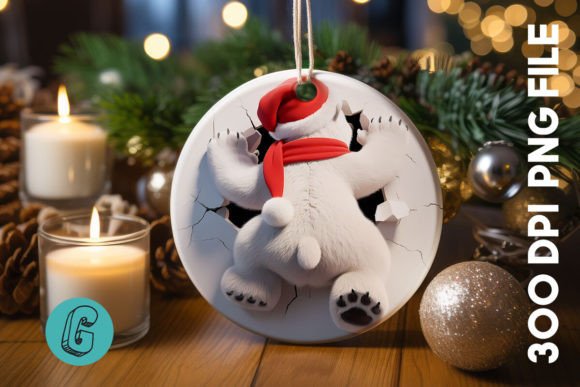 Polar Bear Christmas Ornament B 101: Premium Illustrations