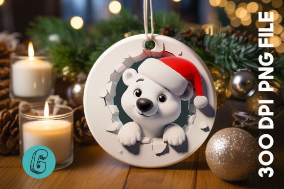 Polar Bear Christmas Ornament F 110: Festive Illustrations