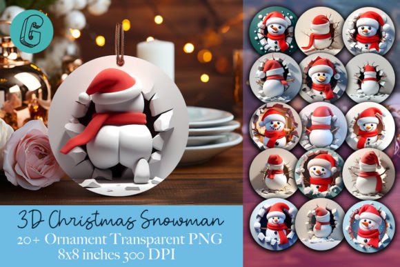 Snowman Christmas Ornament 2-sided Pack: Festive Illustrations