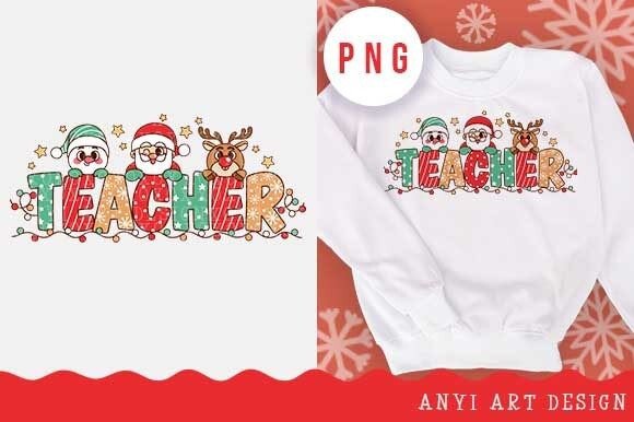 Teacher Christmas Sublimation PNG: Festive Illustrations