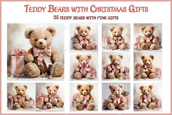 Teddy Bears with Christmas Gifts: Festive Illustrations