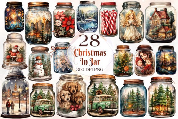 Vintage Christmas in Jar Clipart Bundle Review