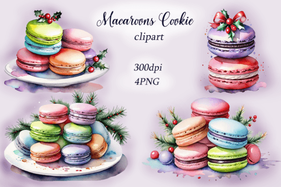 Watercolor Christmas Macaroons Cookie Illustrations Review