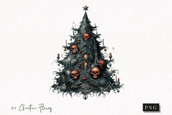 Watercolor Goth Christmas Tree Clipart: Bold Illustrations